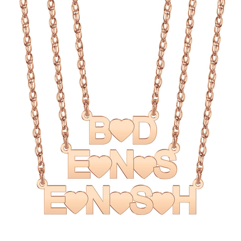 High Polished Initials with Hearts Pendant in 14k Rose Gold image number null